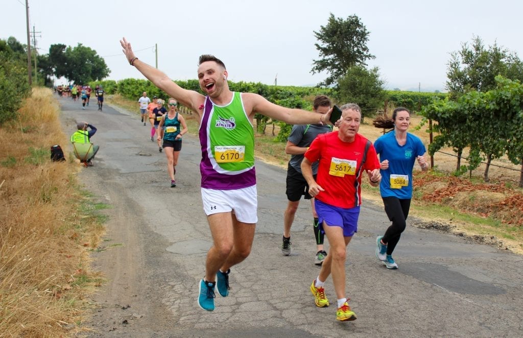 Lee jumping for joy at the halfway point!