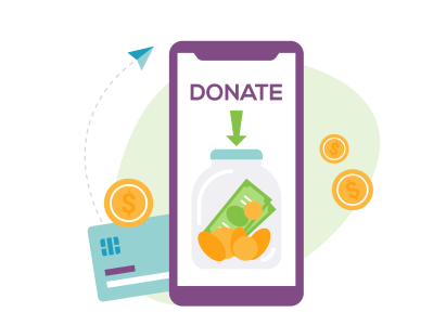 Phone illustration with the word "donate"